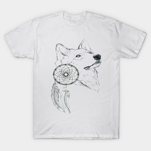 Wolf and Dreamcatcher T-Shirt by Ferrell